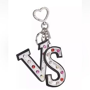 VICTORIA'S SECRET SILVER & BLACK MULTI COLOR STUDDED KEY CHAIN PURSE HANGING KEY